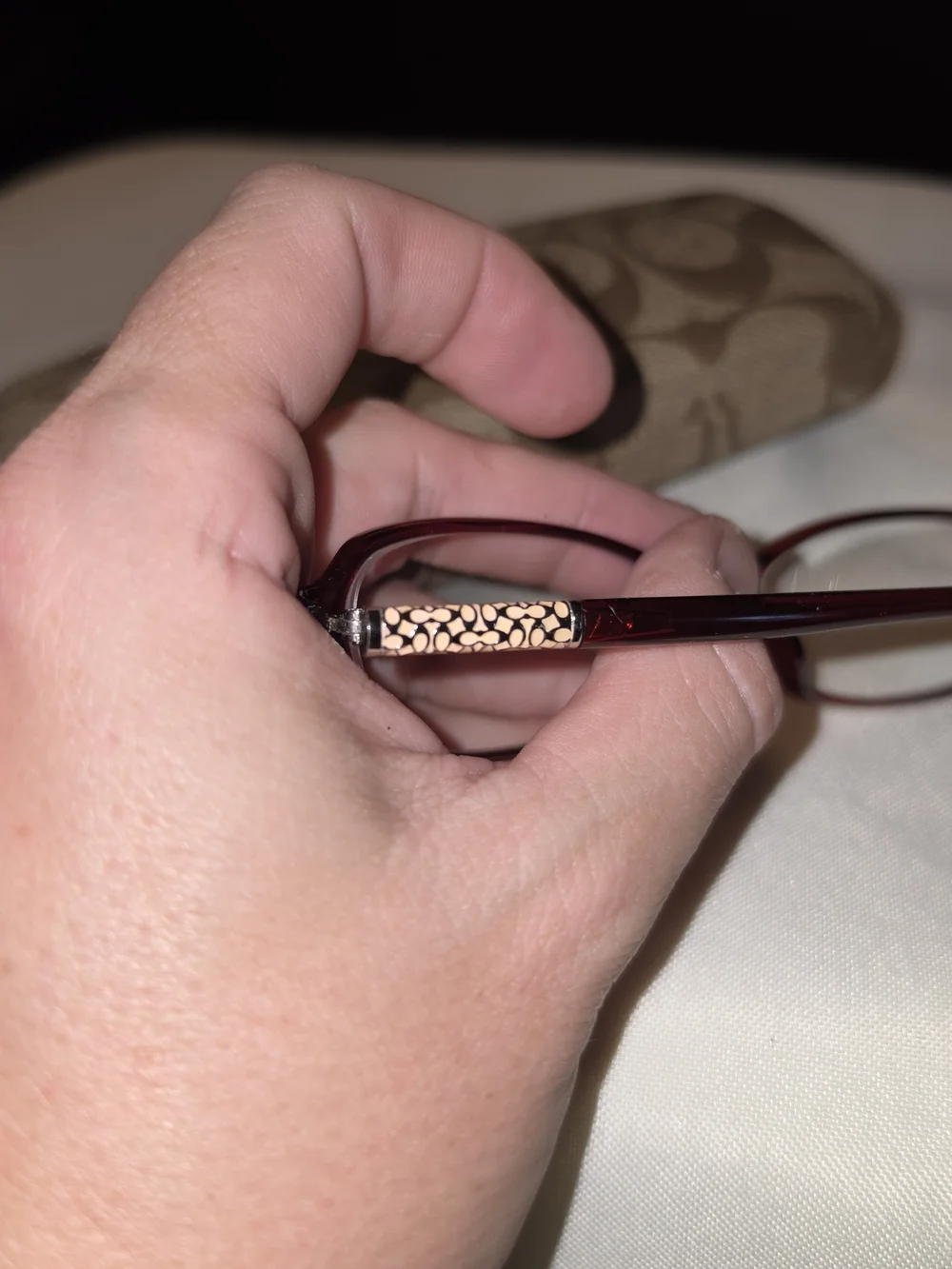 Brown Signature Pattern Glasses Case with Burgundy Reading Glasses